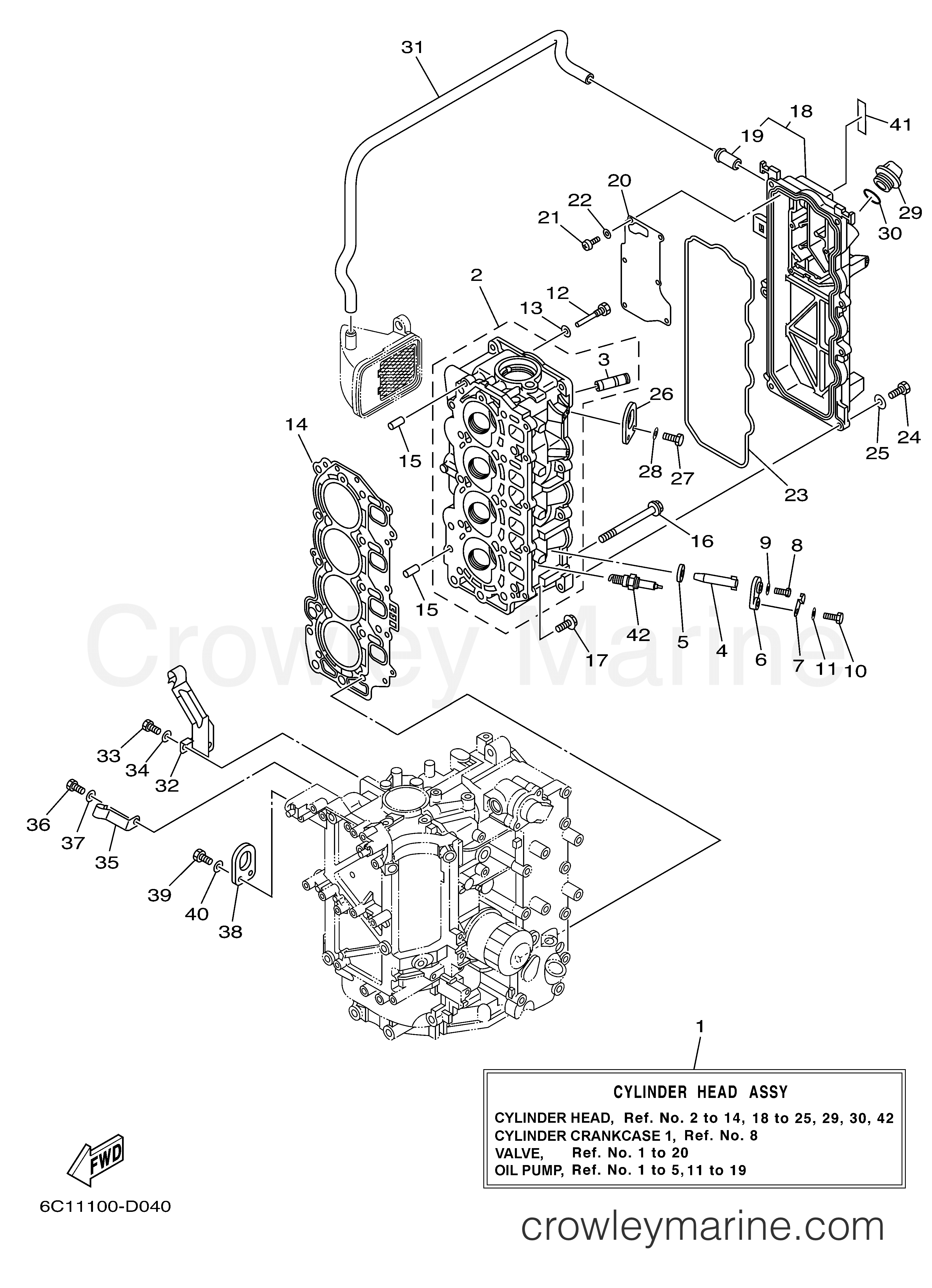 CYLINDER HEAD 2005 Outboard 50hp F50TLRD Crowley Marine