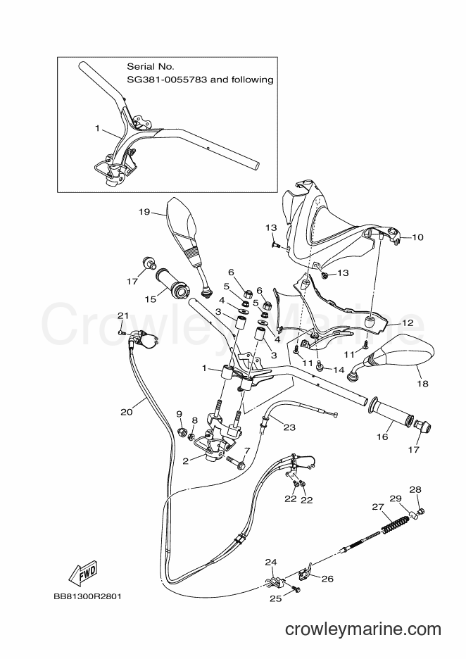 Yamaha Motors MWS150-A (BB81) [010] - STEERING HANDLE & CABLE