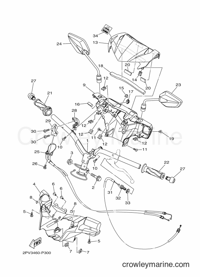 Yamaha Motors T150 (2PV3) [010] - STEERING HANDLE & CABLE