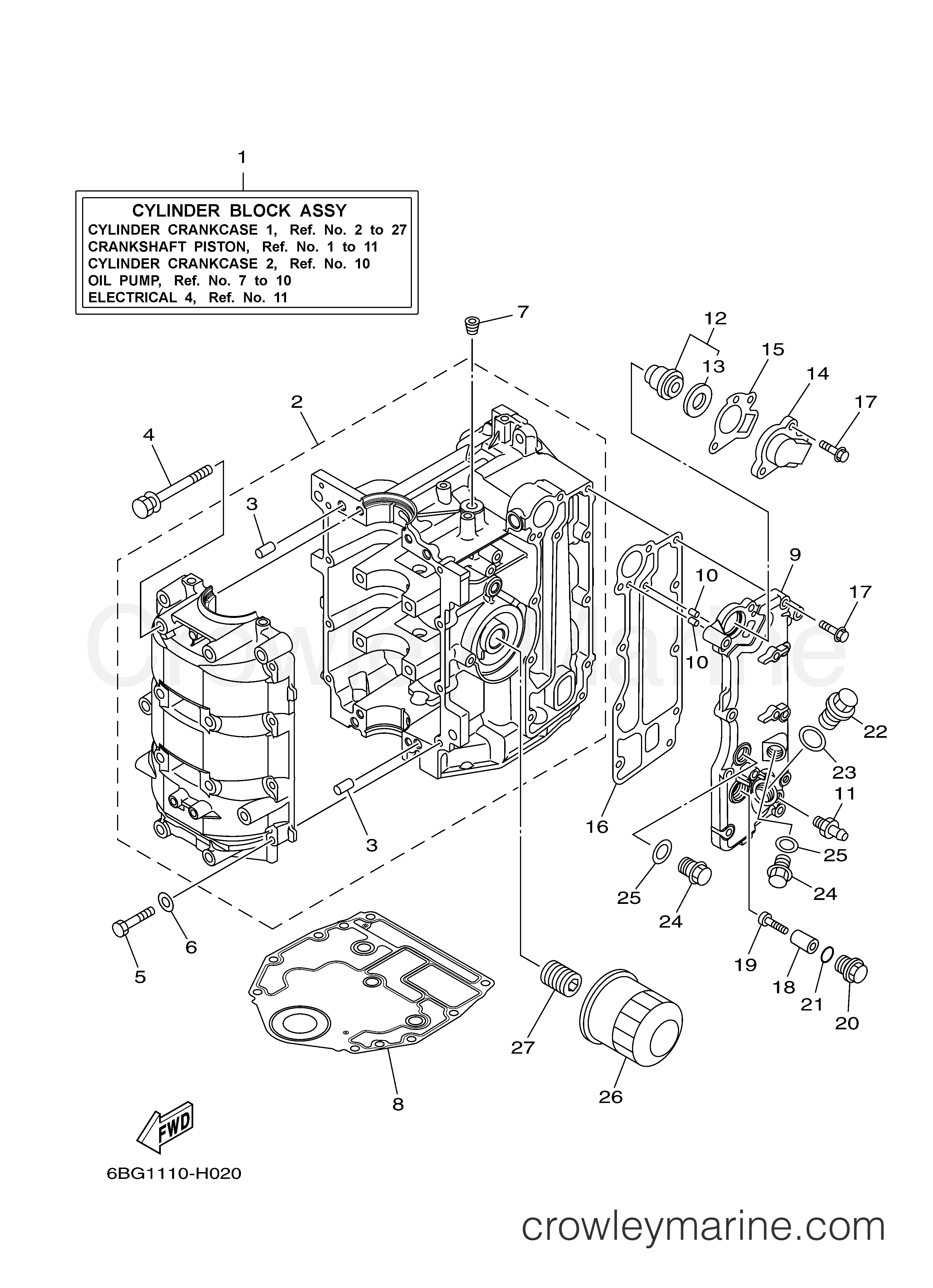 CYLINDER CRANKCASE 1 - 2009 Outboard 40hp F40LA | Crowley Marine
