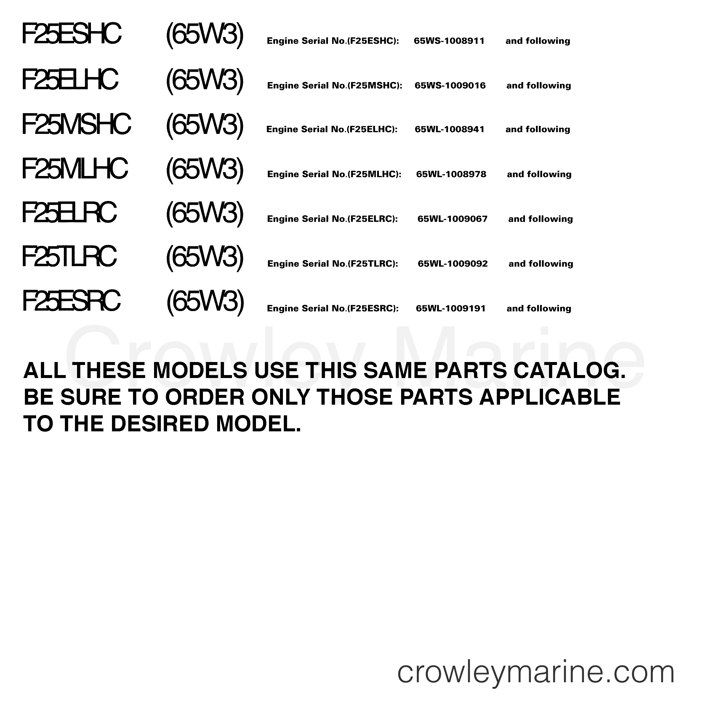 2004 Outboard 25hp - F25ESHC - MODELS IN THIS CATALOG