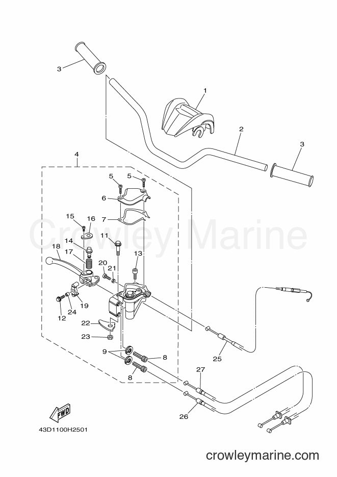 Yamaha Motors YFM90R (43D2) [010] - STEERING HANDLE & CABLE