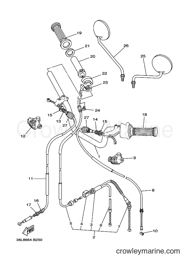 2003 Street Bike RX100T - RX100T (36L6) [010] - STEERING HANDLE & CABLE