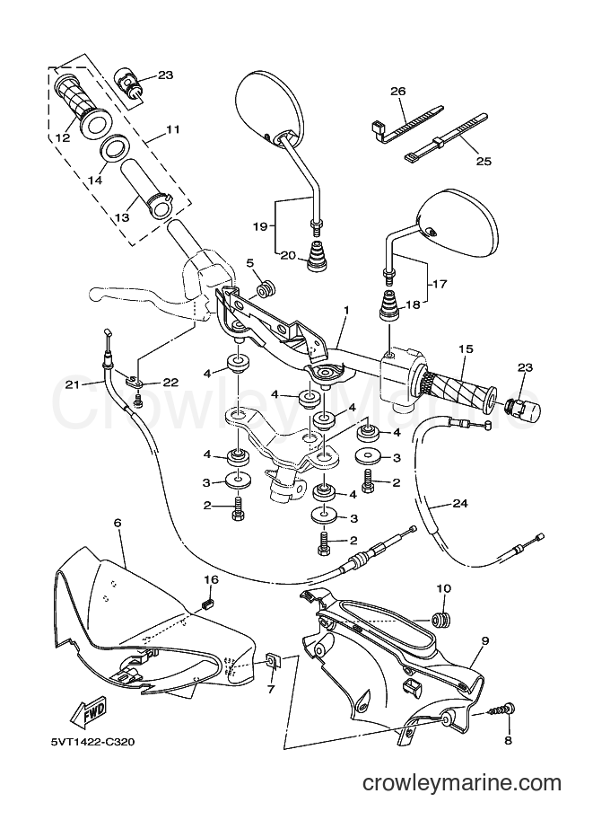 2004 Scooter T110C - T110C (5VT3) [010] - STEERING HANDLE & CABLE