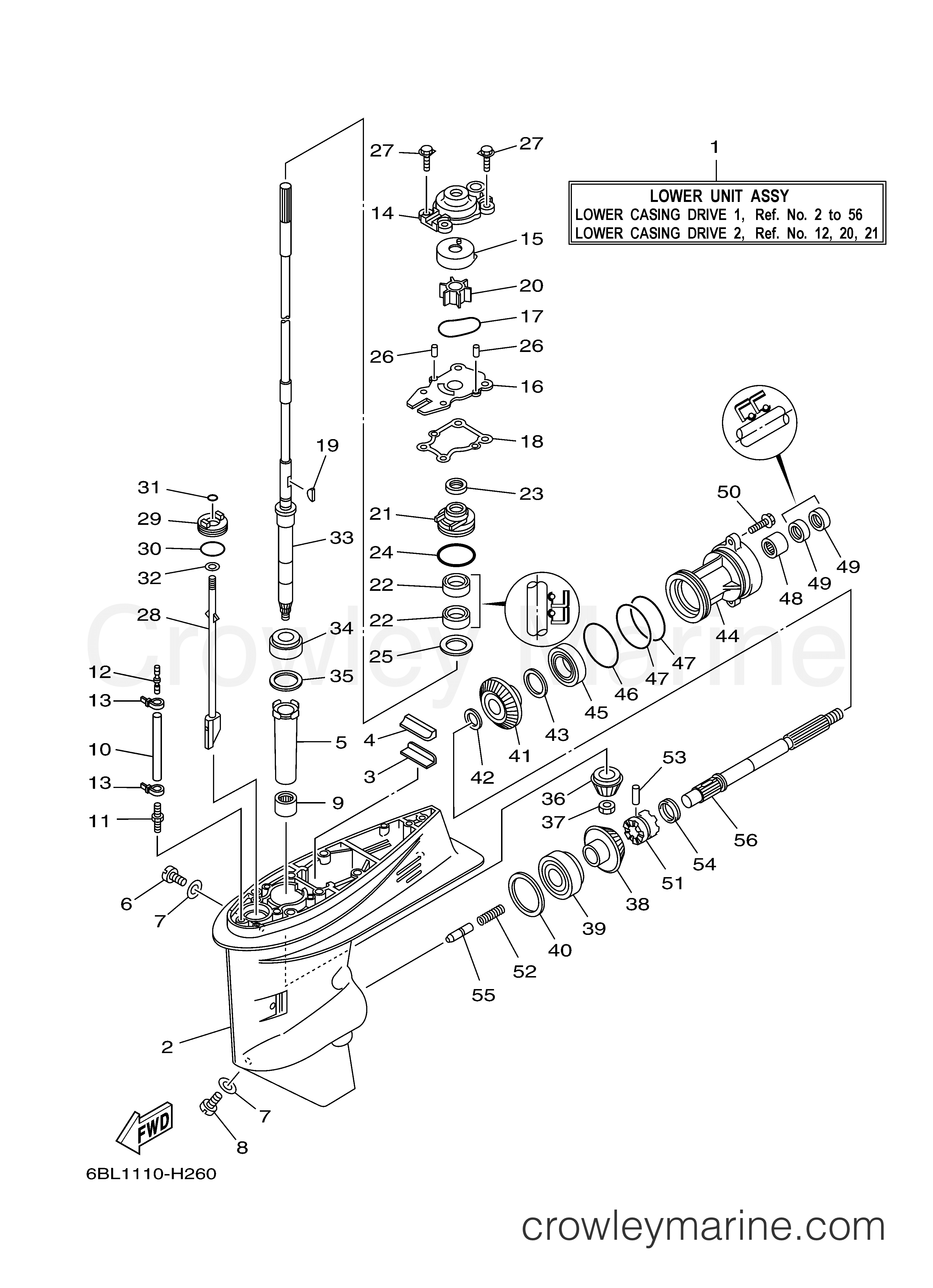 Yamaha Motors T25LA - LOWER CASING DRIVE 1