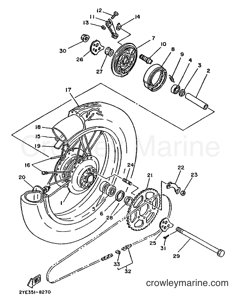 1988 Dirt Bike XT125 - XT125 (2YE1) [99A] - REAR WHEEL
