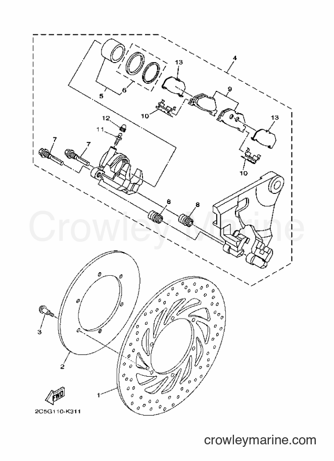2012 Cruiser XV1900CU - XV1900CU (5C7C) [010] - REAR BRAKE CALIPER
