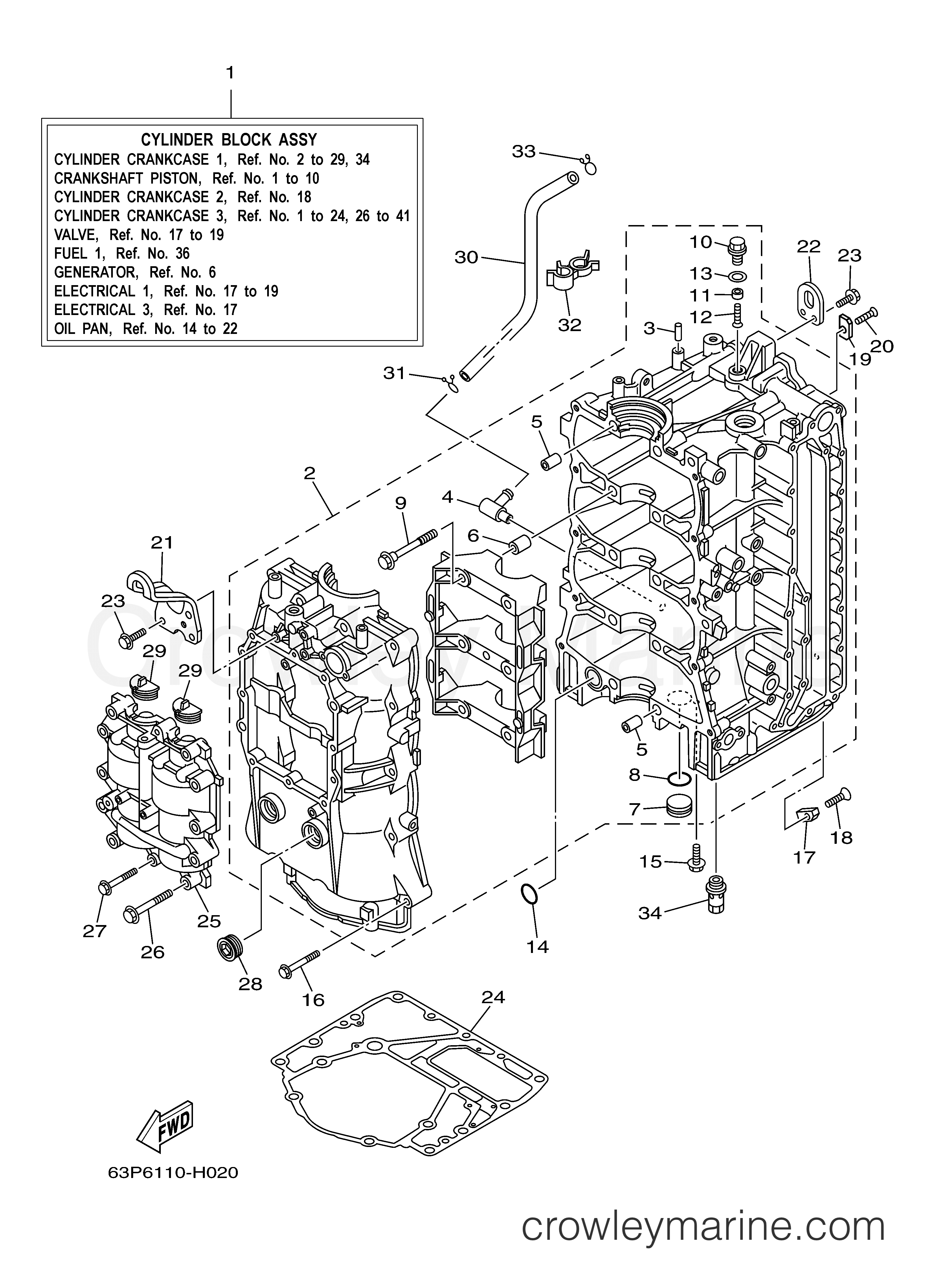 CYLINDER CRANKCASE 1 - 2008 Yamaha Outboard 150hp F150TLR | Crowley Marine