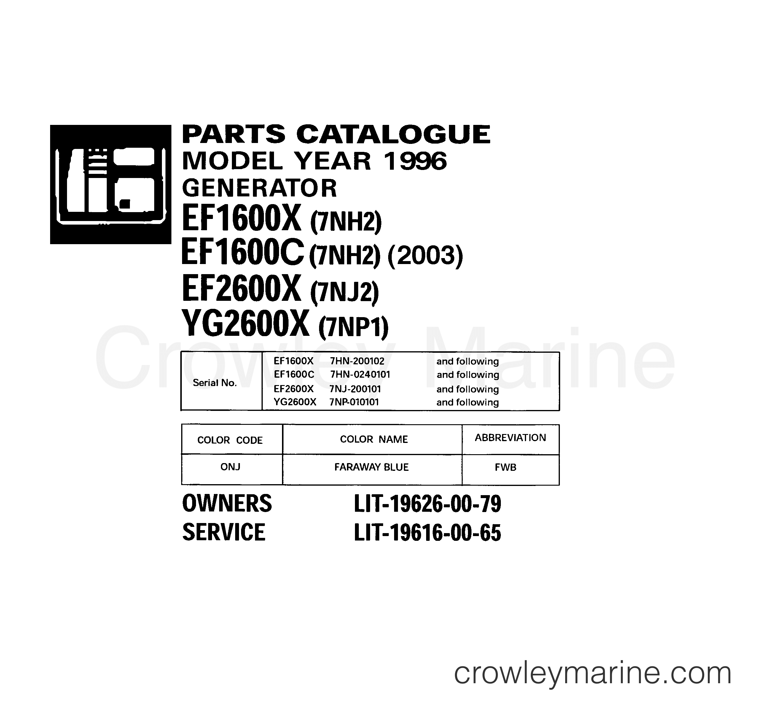2003 Generator 1600 - EF1600C - 1 TITLE PAGE