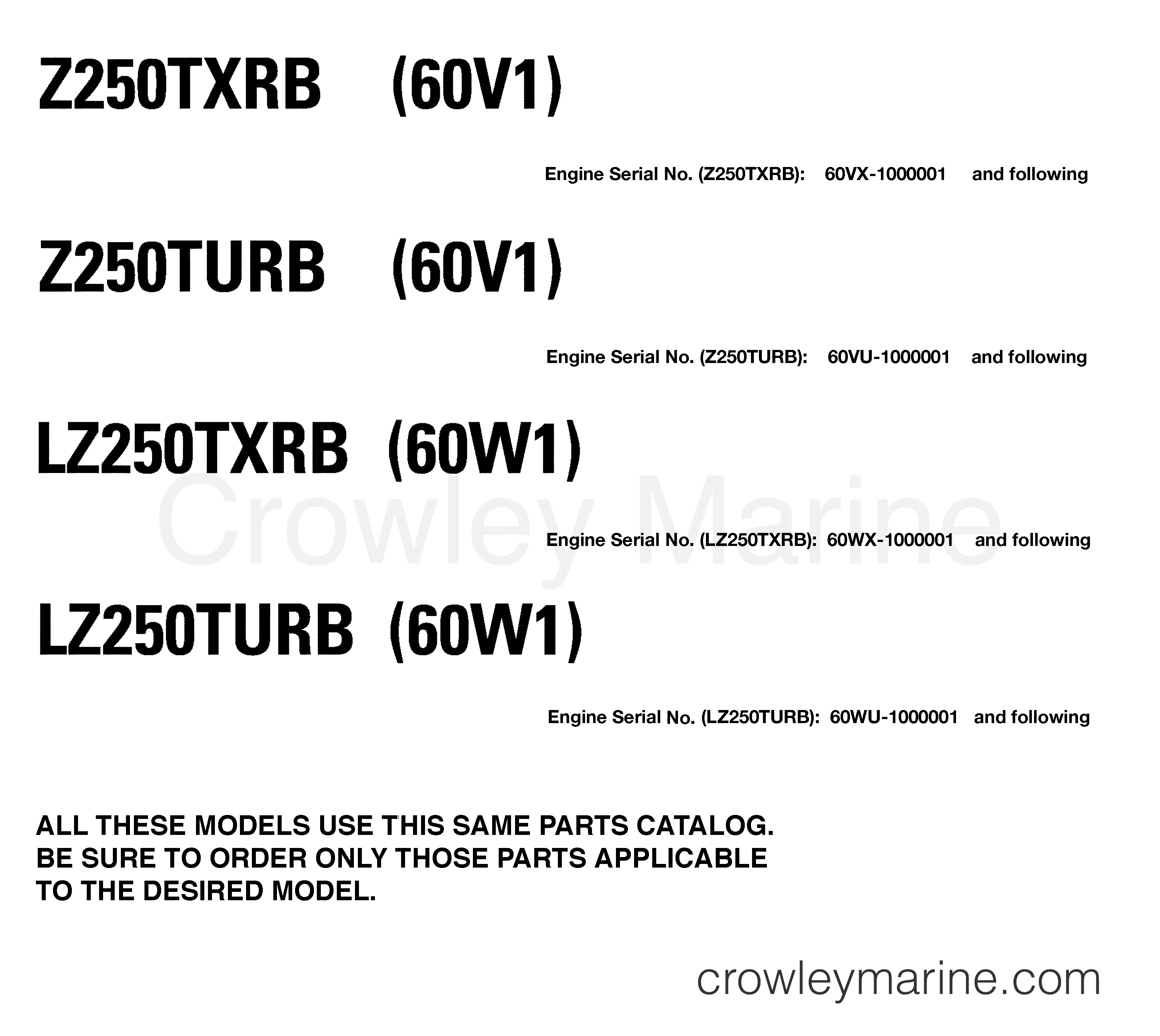MODELS IN THIS CATALOG - 2003 Outboard 250hp Z250TXRB | Crowley Marine