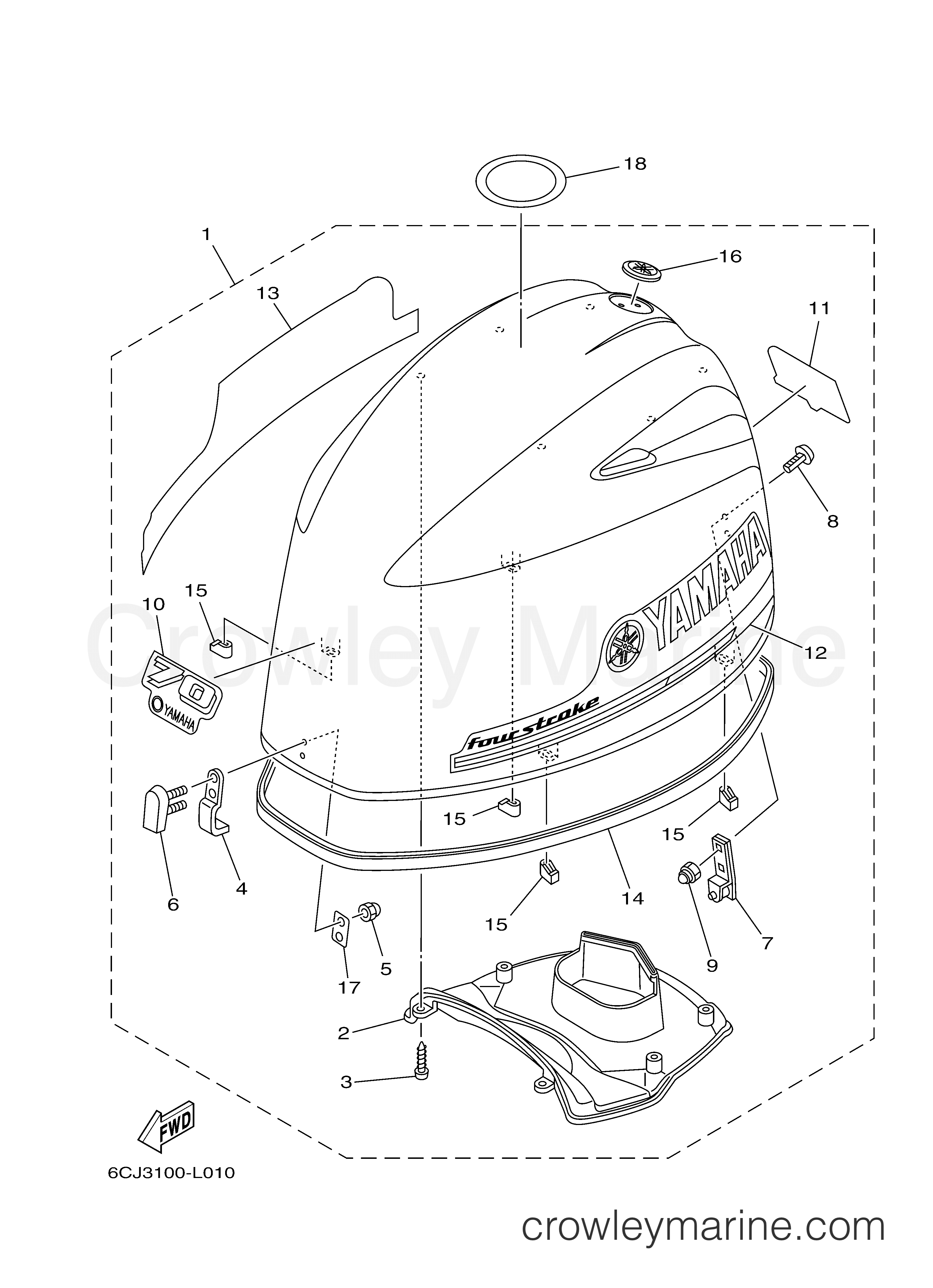 TOP COWLING 2013 Outboard 70hp F70LA Crowley Marine