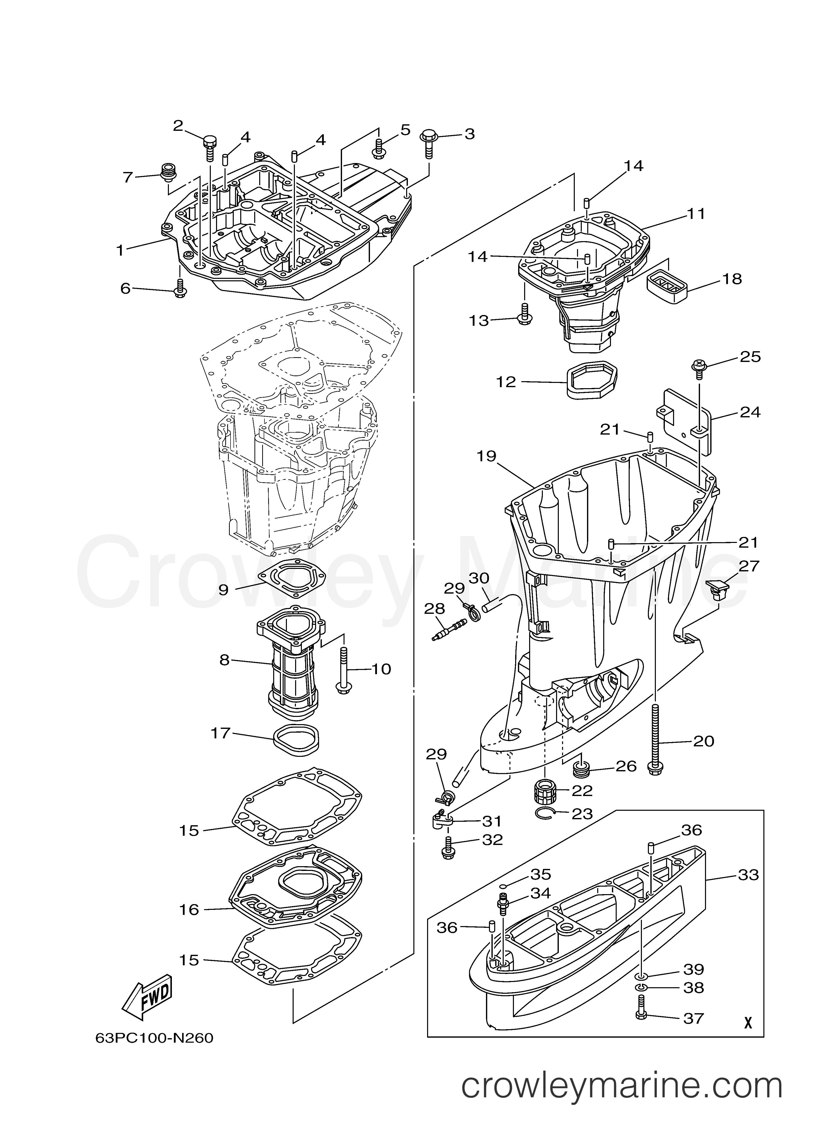 UPPER CASING 2014 Outboard 150hp F150XA Crowley Marine