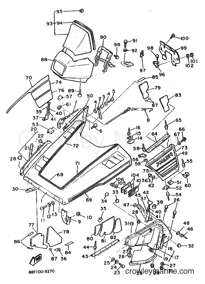 1989 Snowmobile PZ480N - PZ480N (86F1) [010] - SHROUD & WINDSHIELD