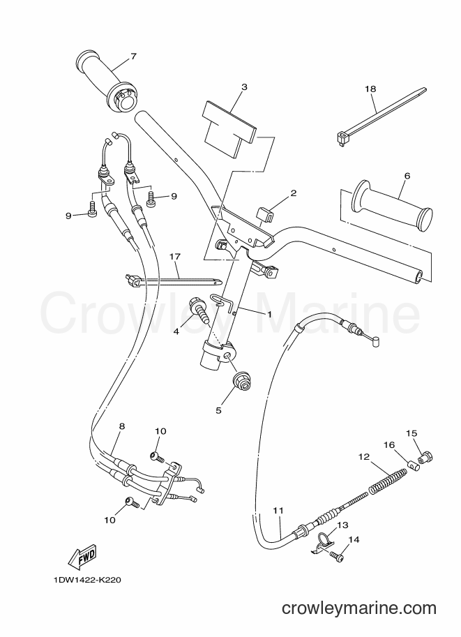 Yamaha Motors XC100N (1DW1) [010] - STEERING HANDLE & CABLE