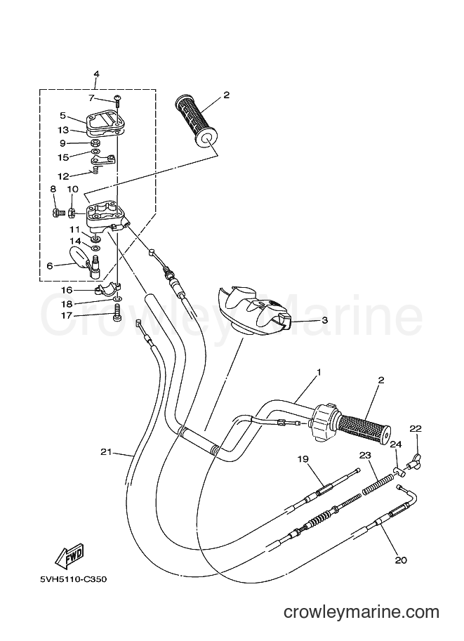 Yamaha Motors YFM350A (5WHE) [010] - STEERING HANDLE & CABLE