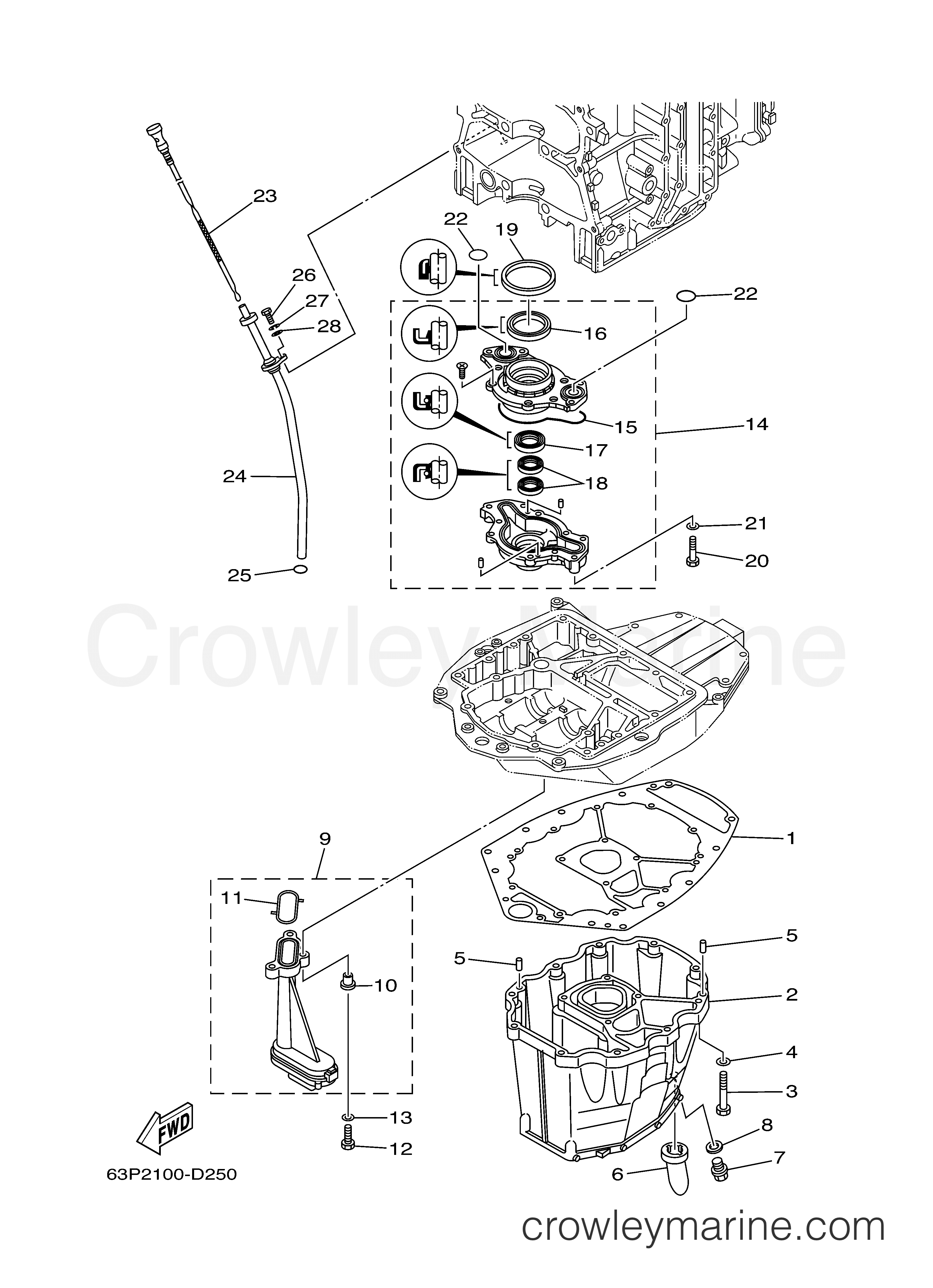 OIL PAN - 2005 Yamaha Outboard 150hp F150TXR | Crowley Marine