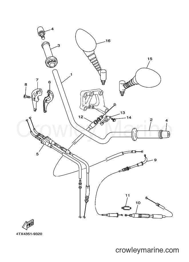 1999 Street Bike TDM850 - TDM850 (4TX4) [120] - STEERING HANDLE & CABLE