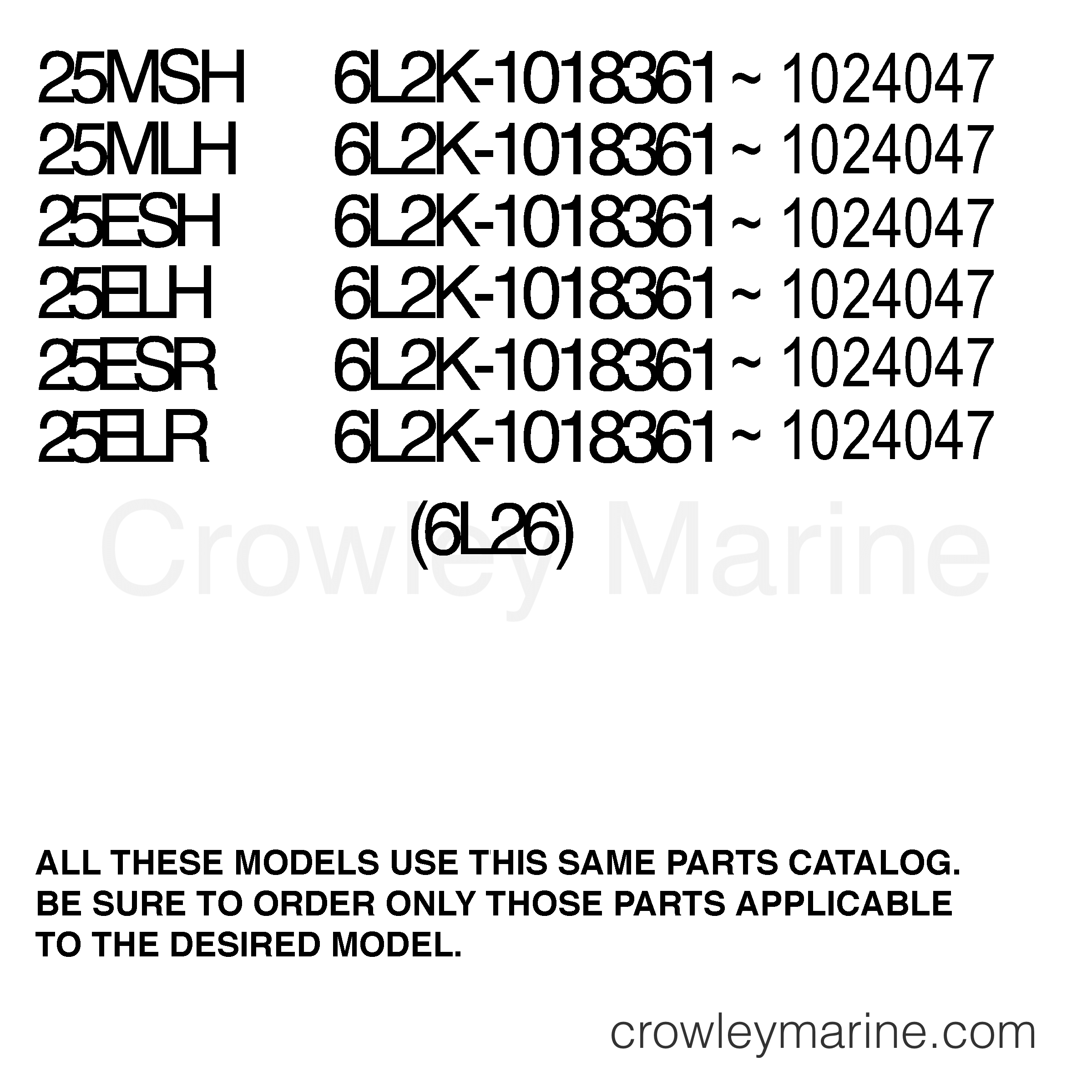 MODELS IN THIS CATALOG 2006 Outboard 25hp 25ESH Crowley Marine