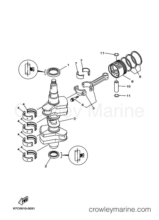 Yamaha Motors F40MLHG (67C7) [250] - CRANKSHAFT & PISTON