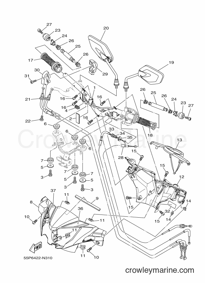 2014 Scooter T135HC - T135HC (55P6) [010] - STEERING HANDLE & CABLE