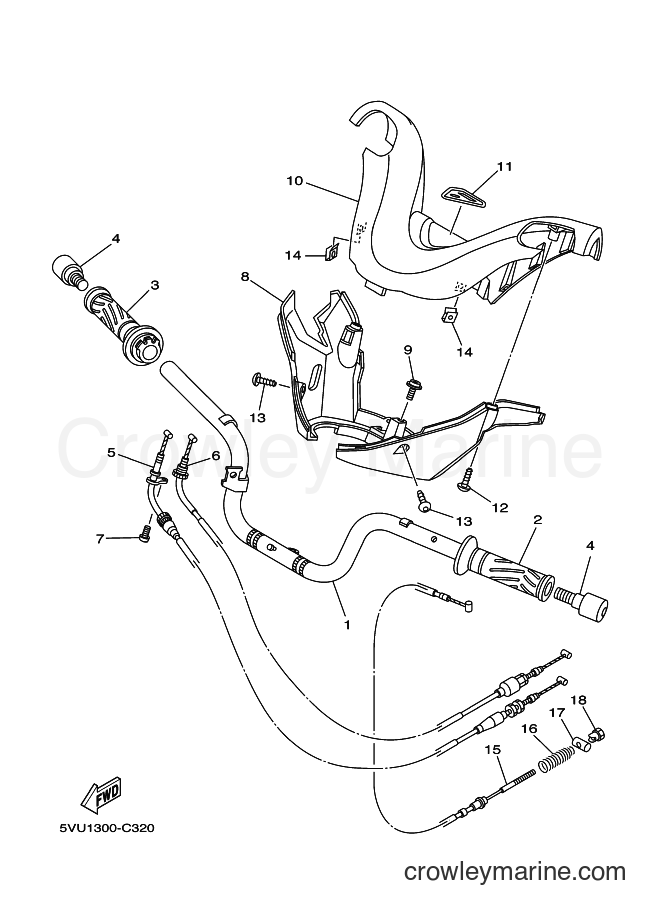 Yamaha Motors XP500 (5VU1) [050] - STEERING HANDLE & CABLE