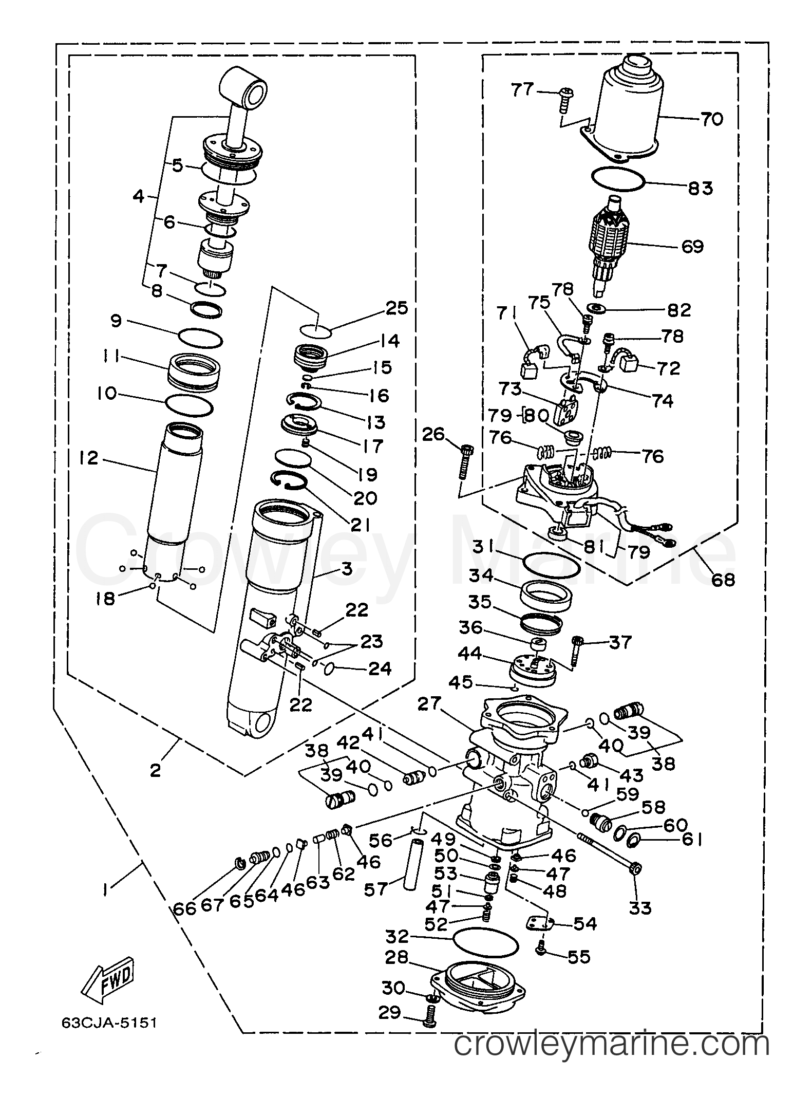 POWER TRIM TILT ASSEMBLY 1998 Yamaha Outboard 40hp 40TLRW Crowley