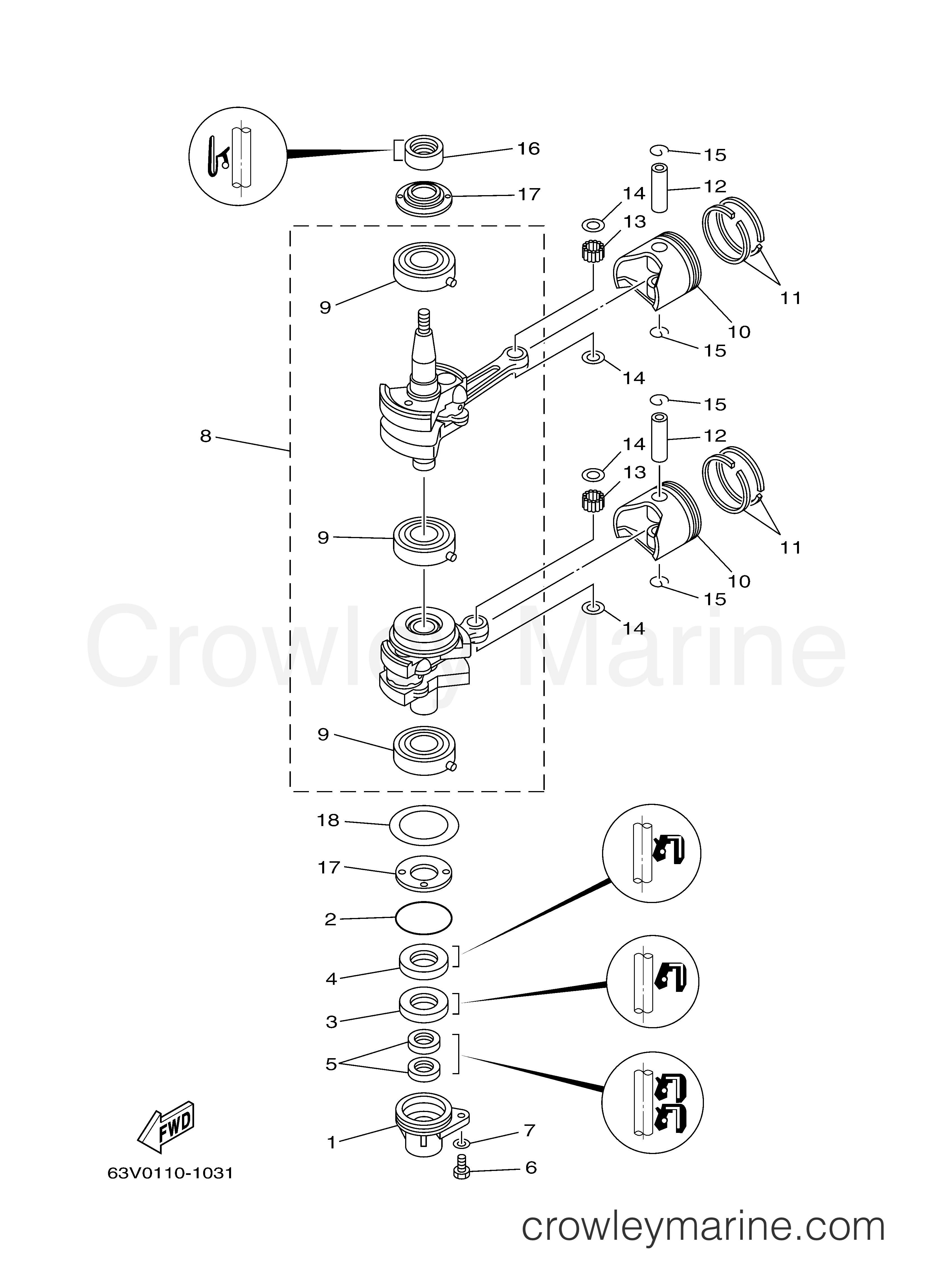 Yamaha Motors 15MSH - CRANKSHAFT PISTON