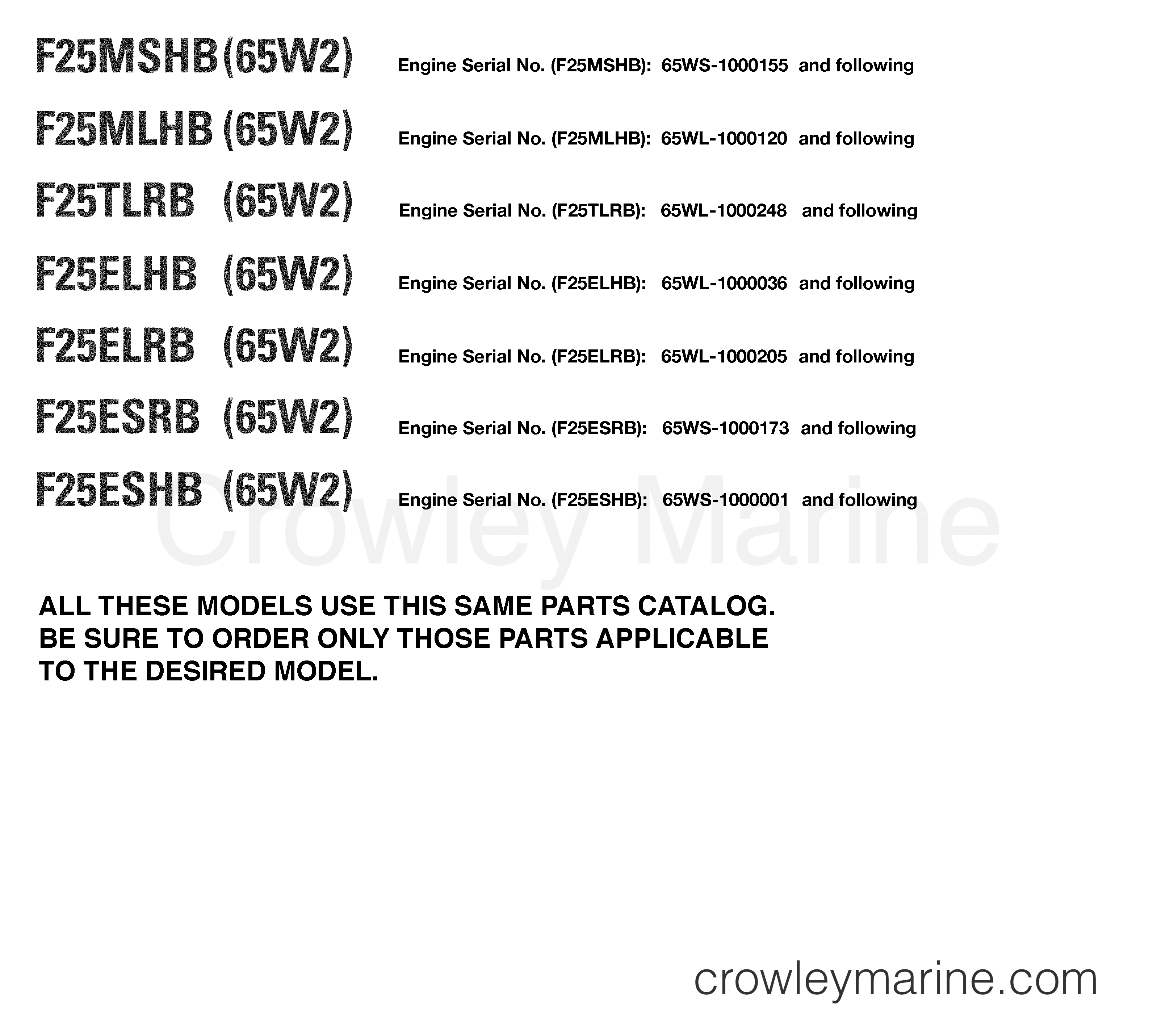 MODELS IN THIS CATALOG 2003 Outboard 25hp F25ELHB Crowley Marine