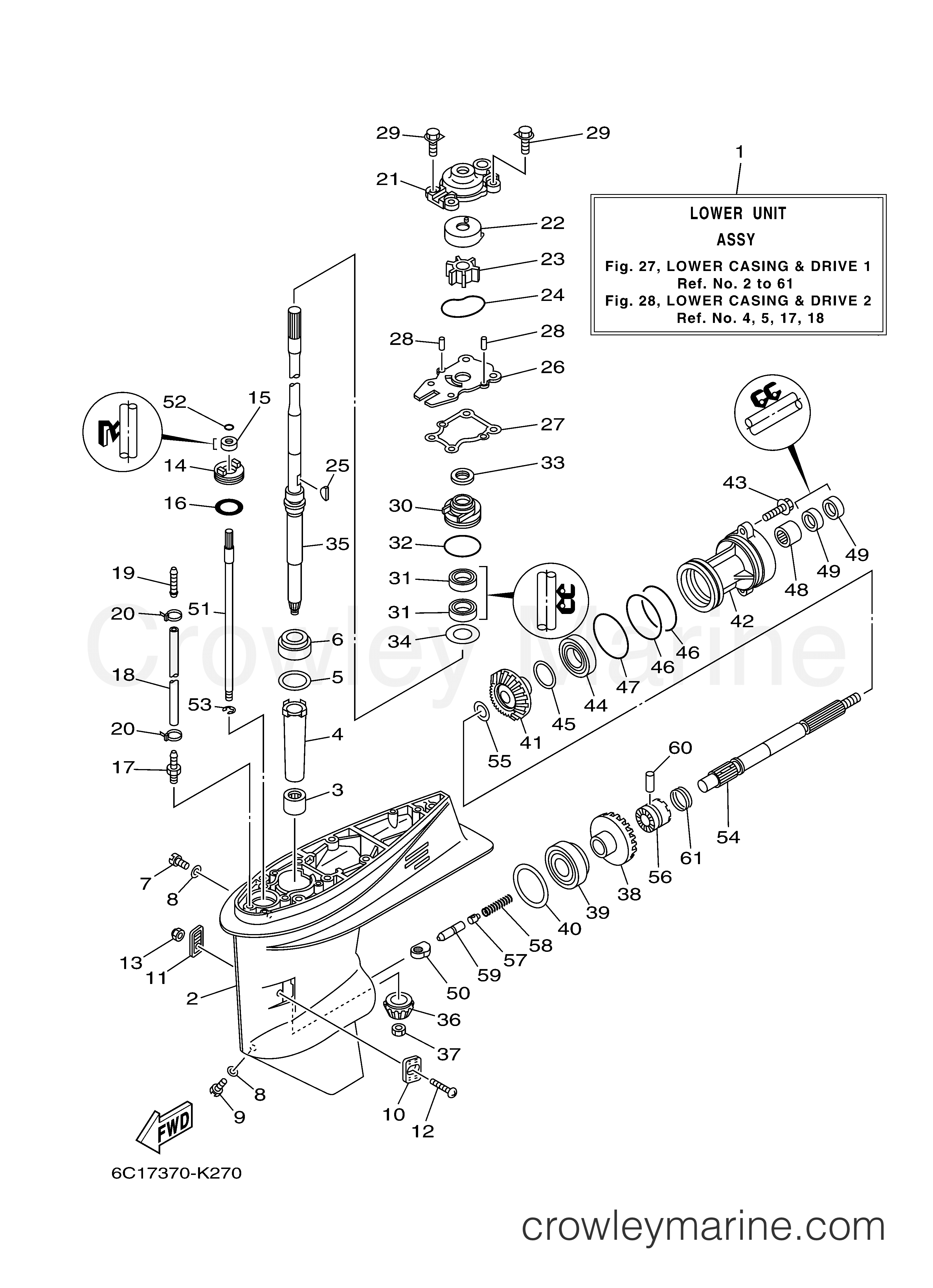 LOWER CASING DRIVE 1 2011 Outboard 50hp F50TLR Crowley Marine