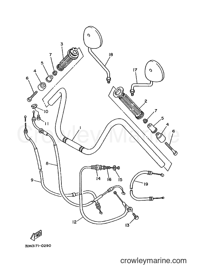 Yamaha Motors XV250 (3DN3) [010] - STEERING HANDLE & CABLE
