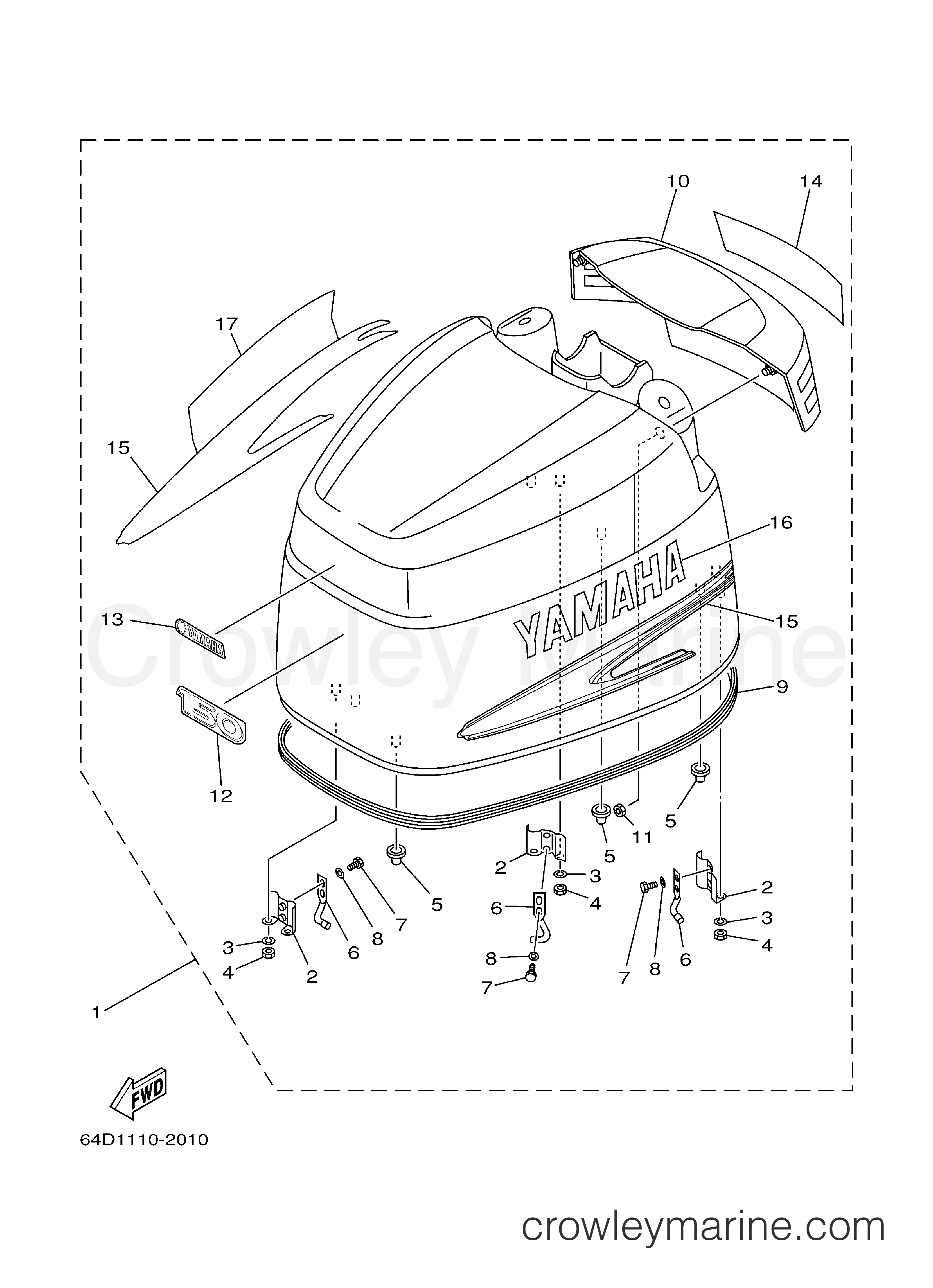 TOP COWLING 2005 Yamaha Outboard 150hp 150TXR Crowley Marine