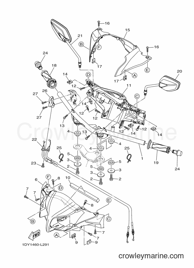Yamaha Motors T115FSE (1DY7) [010] - STEERING HANDLE & CABLE