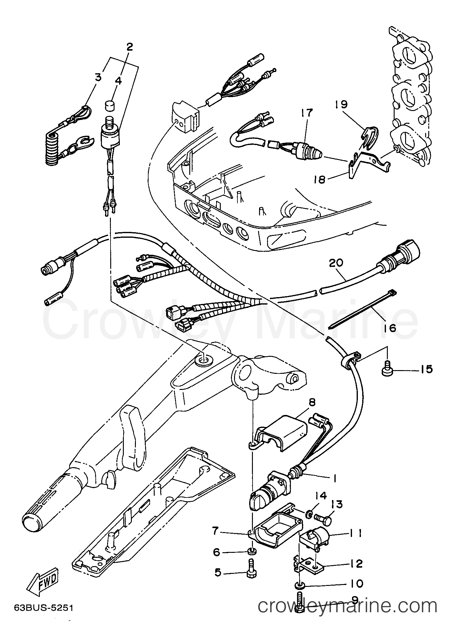 ELECTRICAL 3 TILLER HANDLE 1998 Yamaha Outboard 40hp 40TLRW Crowley