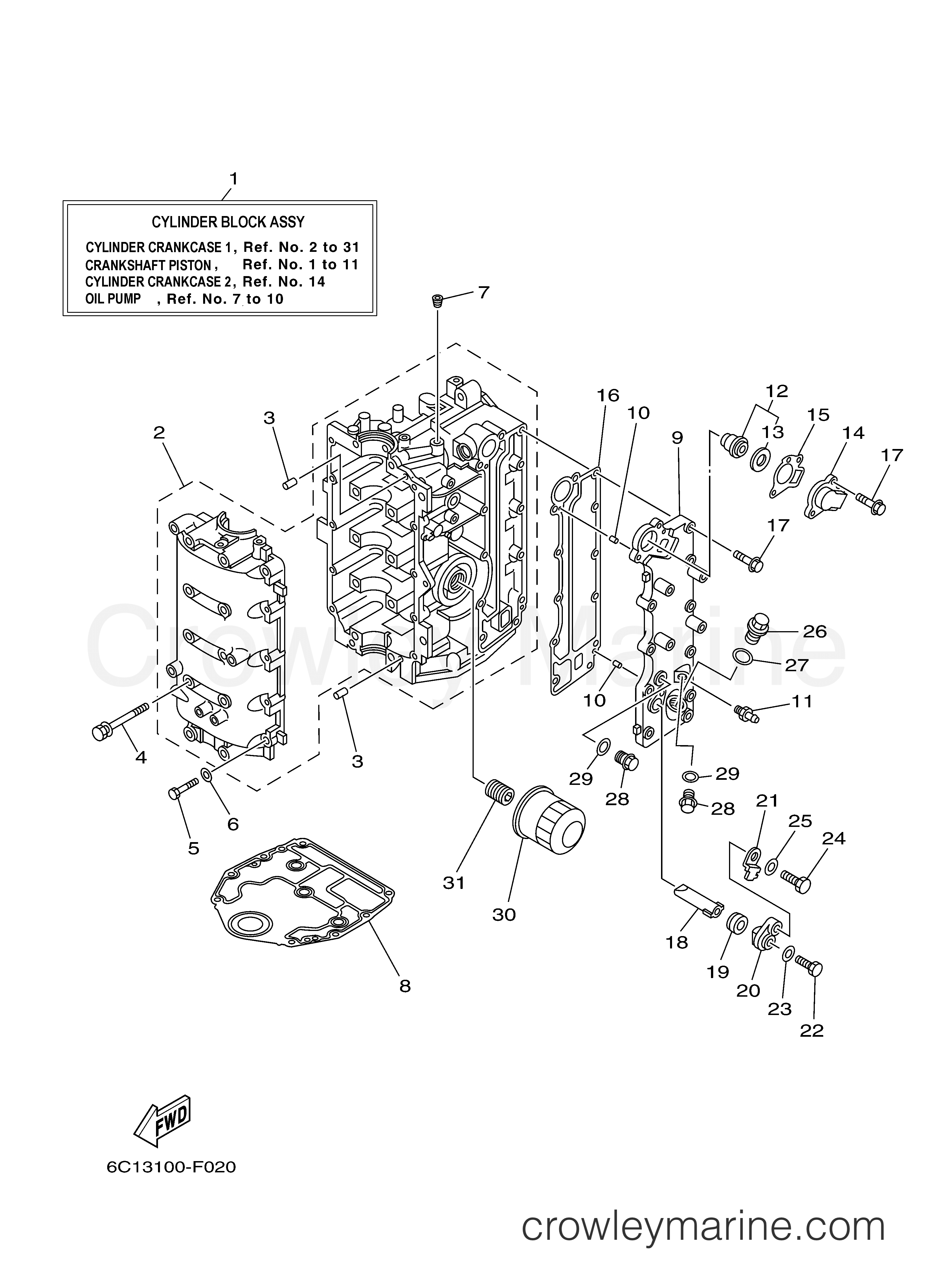 Yamaha Motors F50TLR - CYLINDER CRANKCASE 1