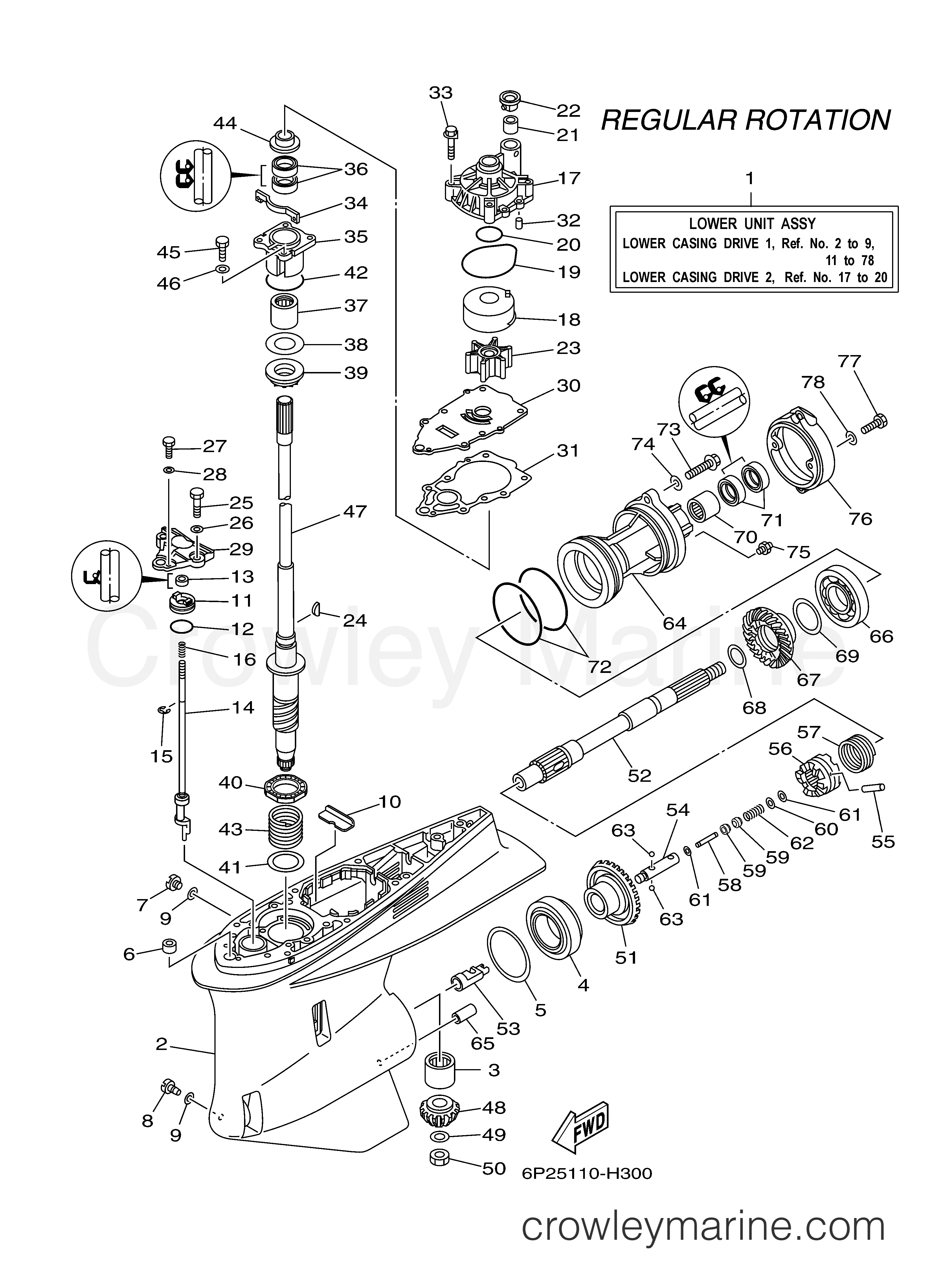 Yamaha Motors F250TUR - LOWER CASING DRIVE 1