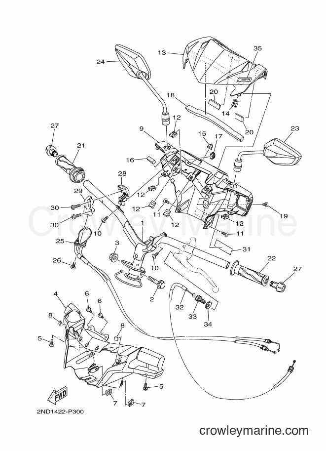 Yamaha Motors T150 (2NDB) [990] - STEERING HANDLE & CABLE