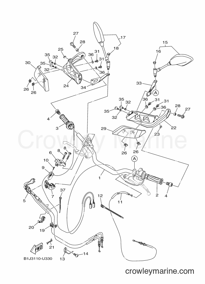 2019 Street Bike MTT850D - MTT850D (B1J5) [010] - STEERING HANDLE & CABLE
