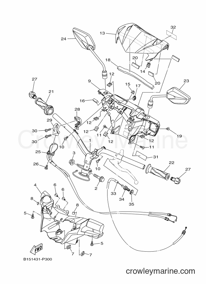 Yamaha Motors T150 (B153) [010] - STEERING HANDLE & CABLE