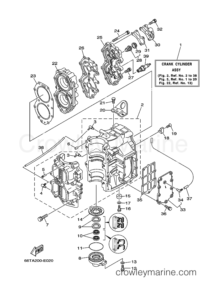 Yamaha Motors E40XMHS (66TA) [570] - CILINDRO E CARCACA DO MOTOR