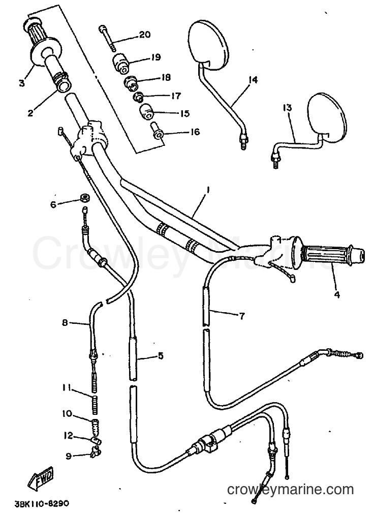 1992 Dirt Bike DT50LC - DT50LC (3BK8) [010] - STEERING HANDLE & CABLE