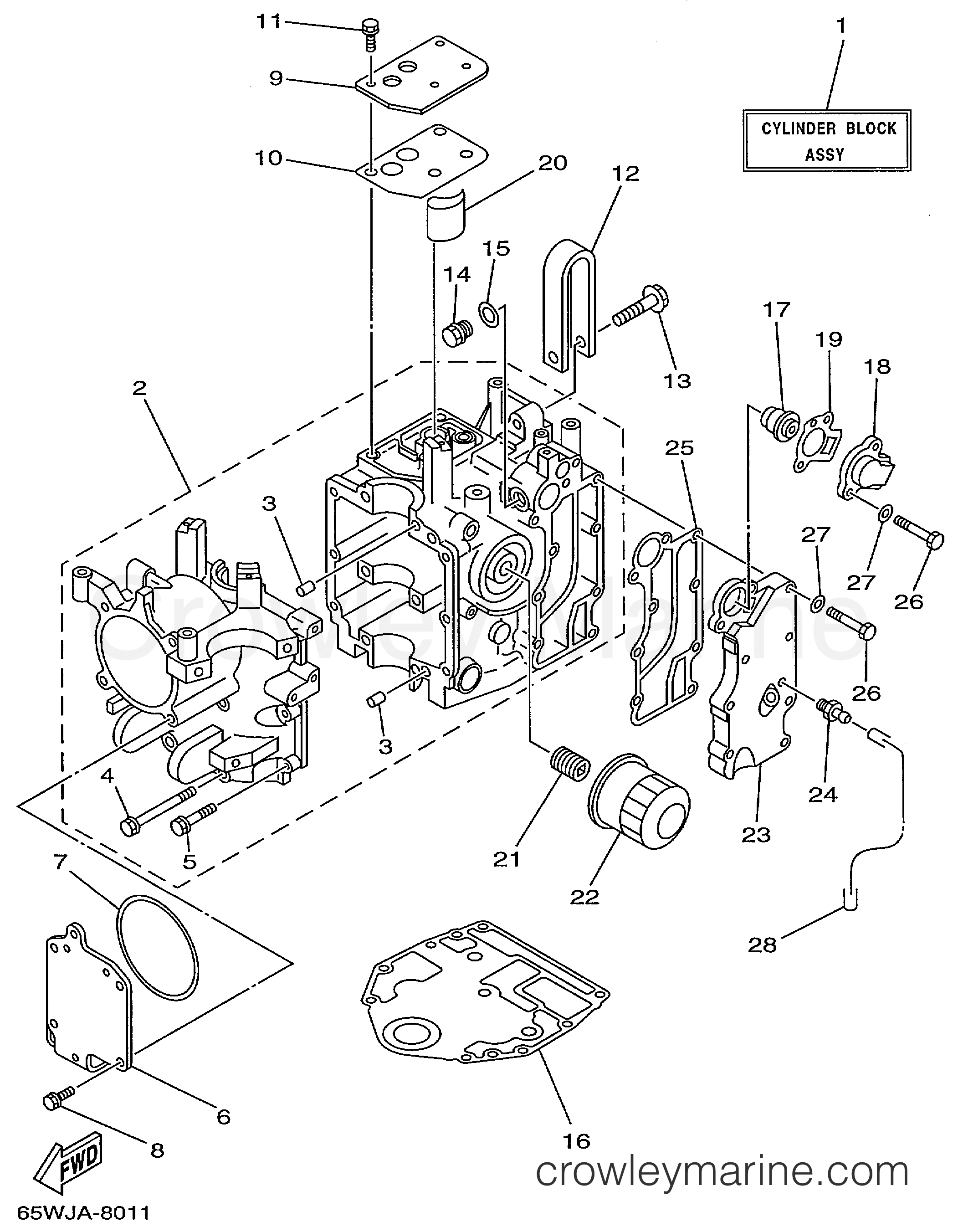 Yamaha Motors F25MLHX - CYLINDER CRANKCASE 1
