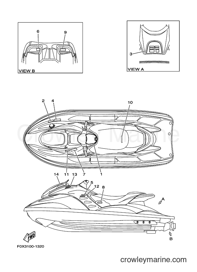 Yamaha Motors JET FOR GP1200 (67XC) [02A] - IMPORTANT LABELS 3