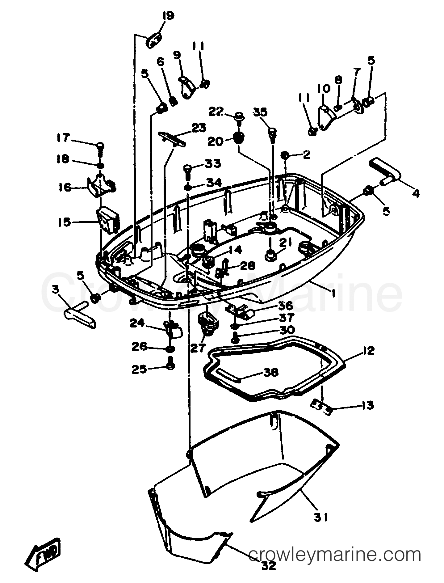 BOTTOM COWLING 1998 Outboard 60hp C60TLRW Crowley Marine