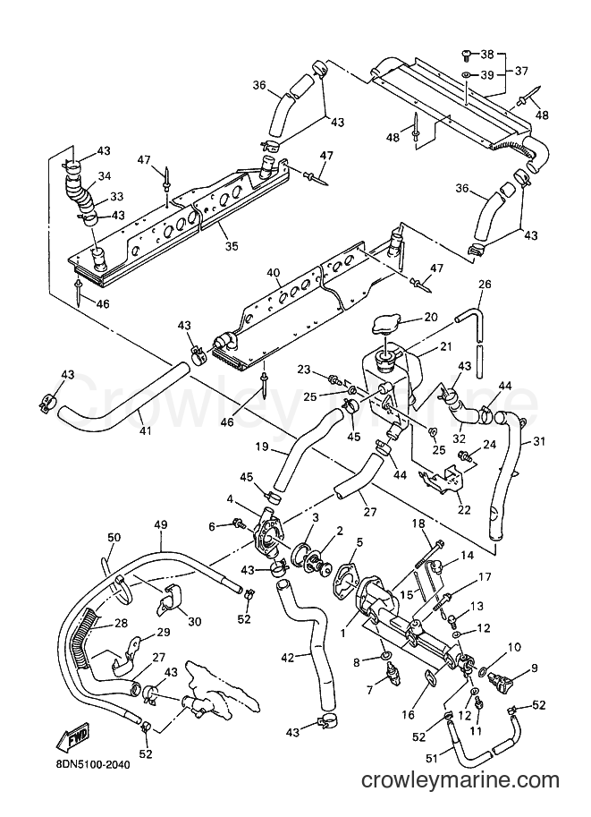 2002 Snowmobile SRX700S - SRX700S (8DW5) [010] - RADIATOR & HOSE