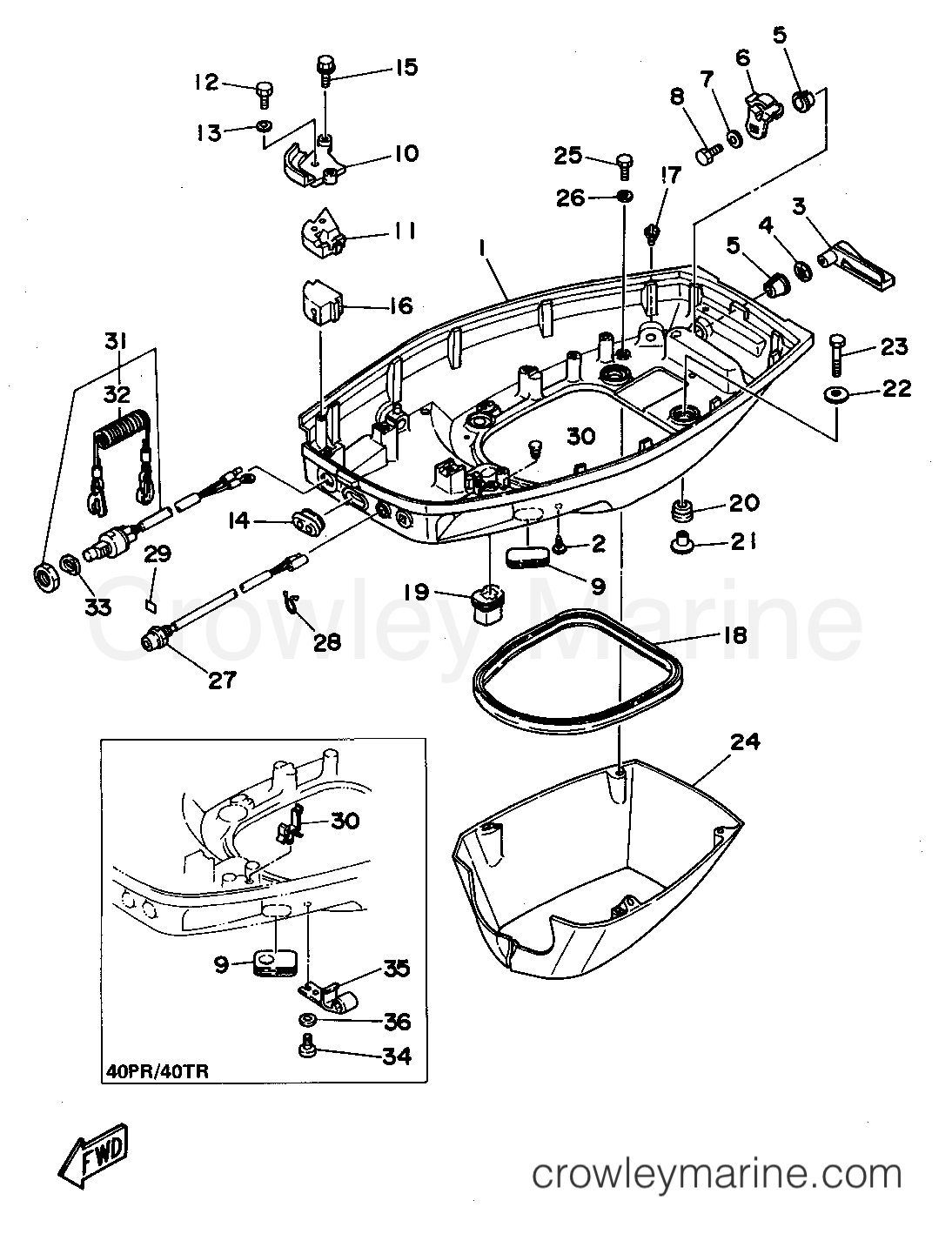 BOTTOM COWLING 1994 Outboard 40hp 40TLRS Crowley Marine