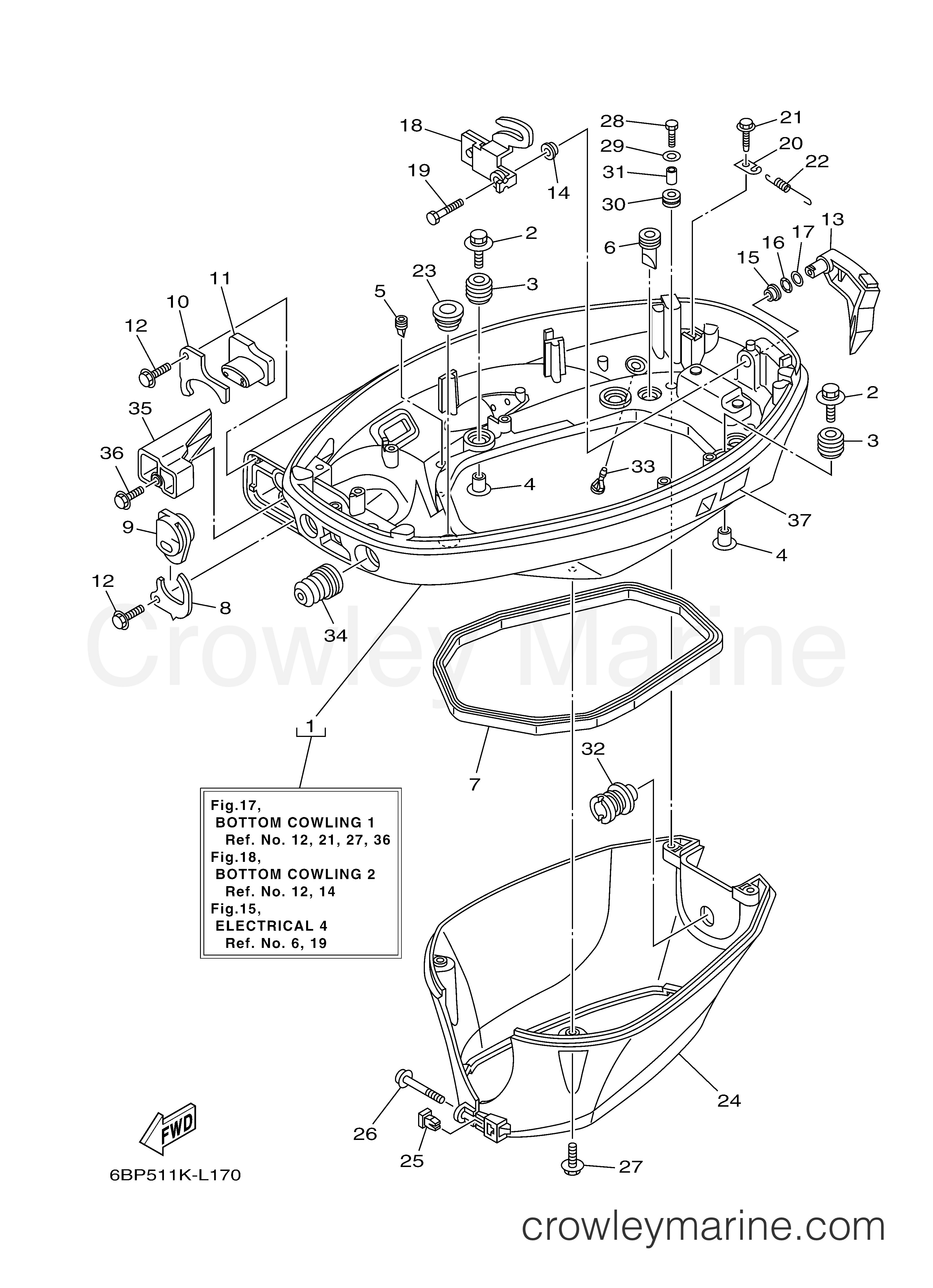 Yamaha Motors F25LEHB - BOTTOM COWLING 1