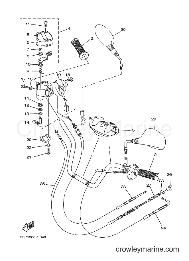 2008 ATV YFM350FWA - YFM350FWA (38P1) [030] - STEERING HANDLE & CABLE