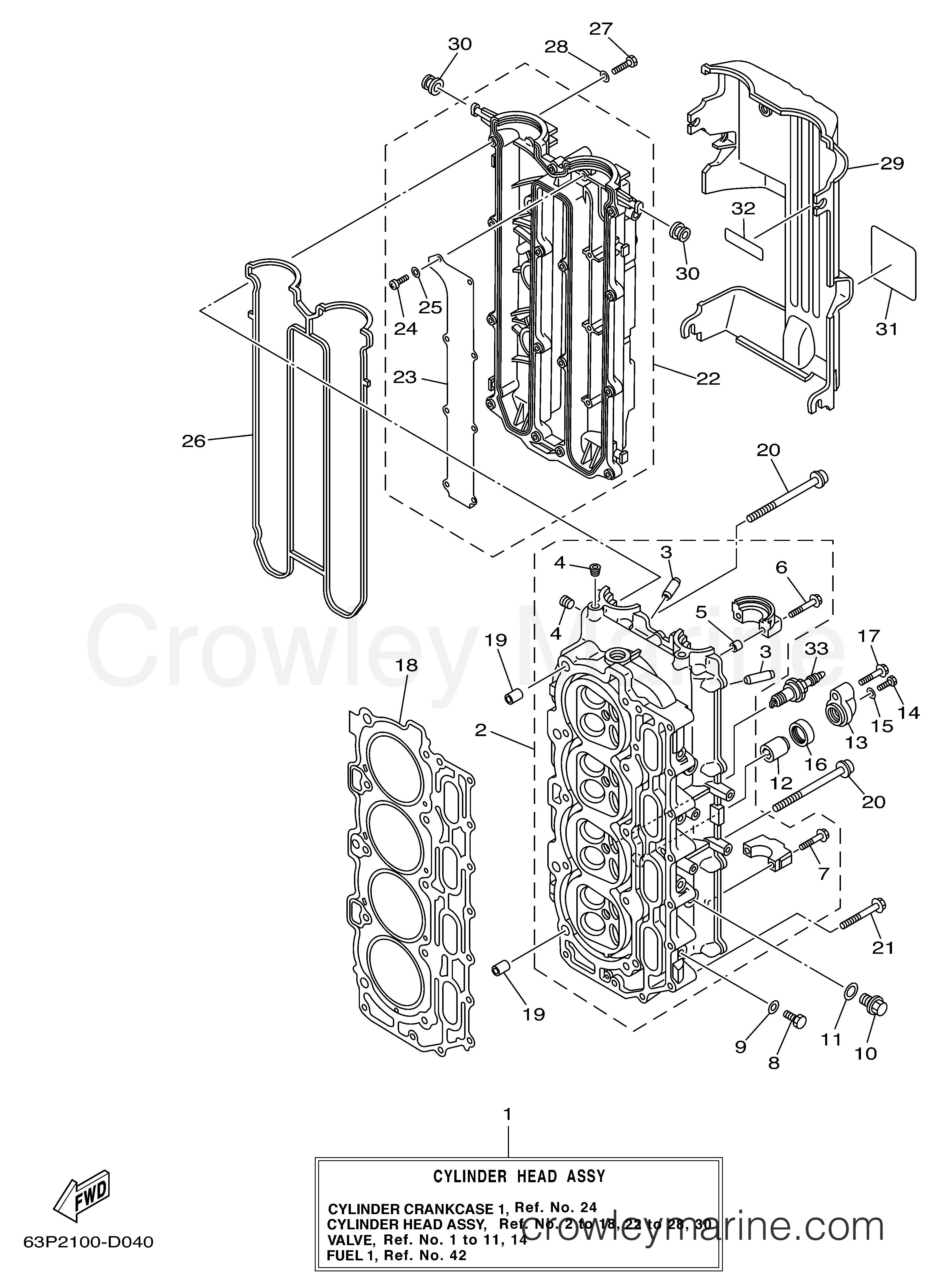 CYLINDER HEAD ASSEMBLY 2005 Outboard 150hp F150TLRD Crowley Marine